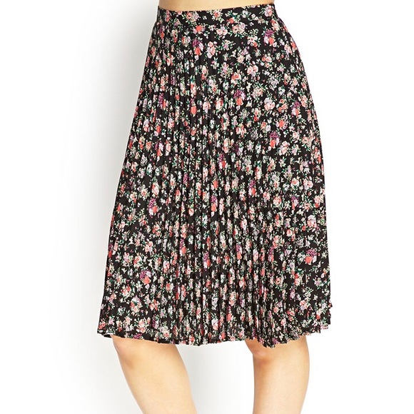 Black multicolor pink Floral pleated midi skirt - Picture 3 of 10